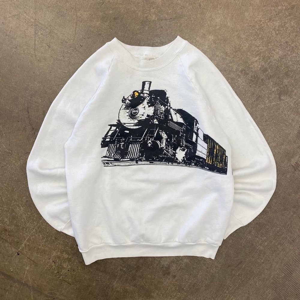 Vintage Train 90s Wrap Around Graphic Fruit of the Loom Sweatshirt Crewneck L